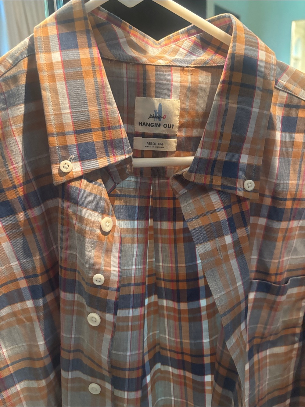 Johnnie-O Hangin' Out Plaid Button-Up Shirt in Blue and Orange